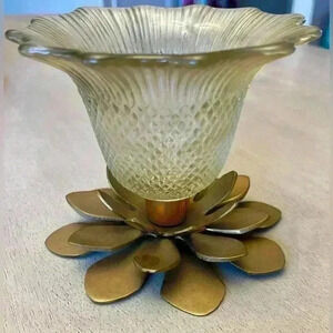Solid Brass Floral Lotus Candleholder